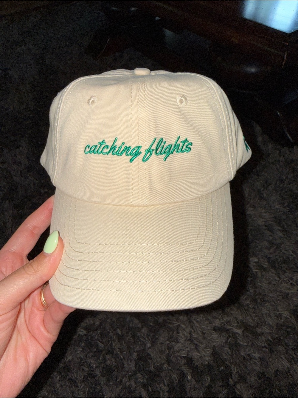 Catching Flights Embroidered Cream Baseball Cap
